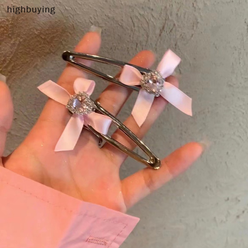 [highbuying] ใหม่ พร้อมส่ง กิ๊บติดผมโลหะ รูปหัวใจ ประดับโบว์ คริสตัล สีชมพู สีฟ้า สไตล์โกธิค เครื่องประดับแฟชั่น สําหรับผู้หญิง Y2K