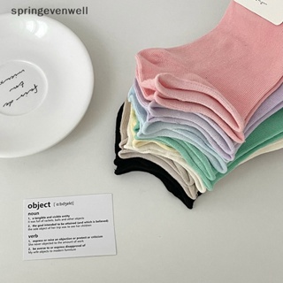 [springevenwell] ถุงเท้าผ้าฝ้าย แบบบาง ปากตื้น กันลื่น สีพื้น แฟชั่นฤดูใบไม้ผลิ และฤดูร้อน สําหรับผู้หญิง