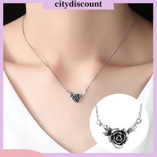 &lt;citydiscount&gt; สร้อยคอสเตนเลส จี้ดอกกุหลาบ สีดํา สไตล์วินเทจ สีเงิน เครื่องประดับ สําหรับผู้หญิง