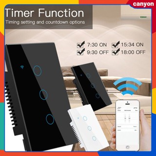 1/2/3/4gang Tuya Wifi Smart Switch Wall Touch Switch กระจกนิรภัยแผงสัมผัส Capacitive Touch Sense รองรับการควบคุมด้วยเสียงทำงานร่วมกับ Google Assistant canyon canyon