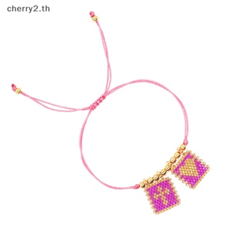 [cherry2] สร้อยข้อมือกําไลข้อมือ ประดับลูกปัด รูปหัวใจ ปรับได้ แฮนด์เมด สําหรับผู้หญิง วัยรุ่น [TH]