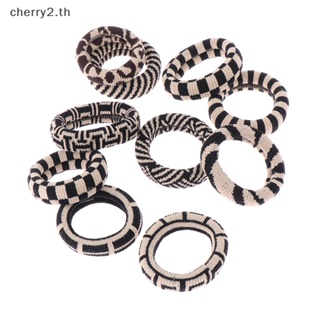 [cherry2] ยางรัดผมหางม้า แบบยืดหยุ่น ไร้รอยต่อ สีดํา และสีขาว สไตล์วินเทจ แฟชั่นสําหรับผู้หญิง 5 ชิ้น