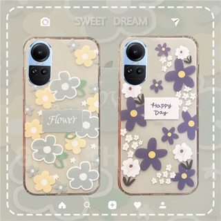 พร้อมส่ง เคสโทรศัพท์มือถือนิ่ม แบบใส กันกระแทก ลายดอกไม้ สีเขียว สีฟ้า สําหรับ OPPO Reno10 Pro Reno 10 Pro+ 5G 2023 Reno10Pro+