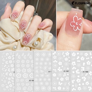 Flospring สติกเกอร์ติดเล็บ ลายดอกซากุระ สีขาว ลอกออกได้ ติดทนนาน DIY สําหรับตกแต่งเล็บ 1 แผ่น