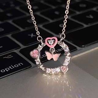 Christmas Love Pink Butterfly Necklace for Girls New Light Luxury and Popular Design Sense Spring Butterfly Dream Clavicle Chain Fashion Womens Jewelry