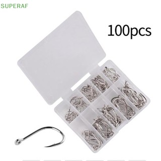 Superaf 100 ชิ้น / กล่อง ตะขอตกปลา เหล็กคาร์บอน วงกลมเดียว ตะขอตกปลา อุปกรณ์ตกปลา ขายดี