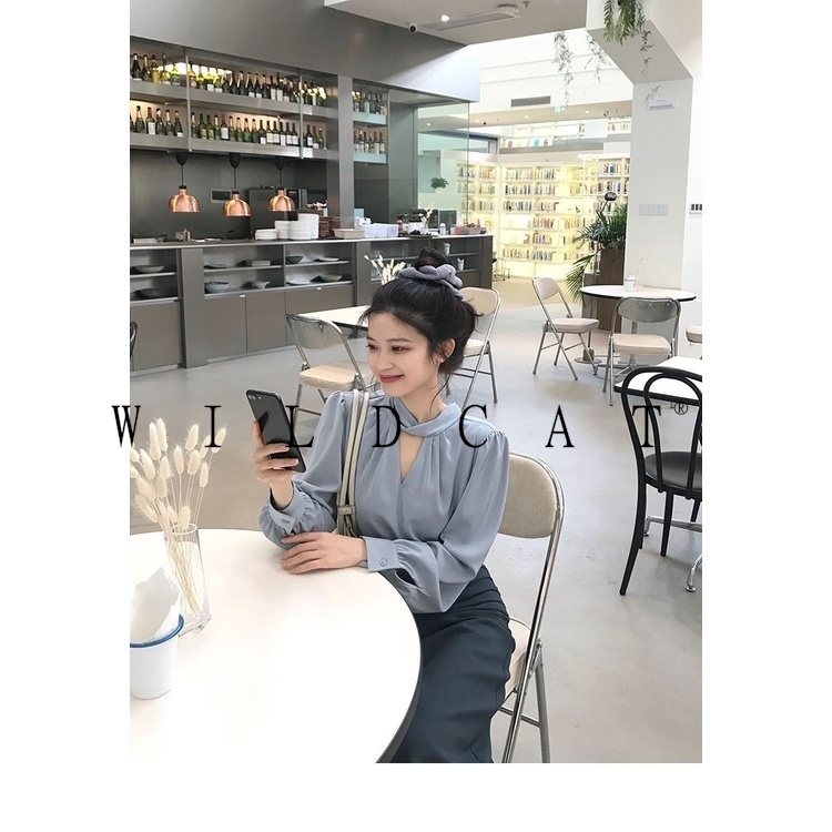 เสื้อเชิ้ตแขนยาว ผ้าซาติน สไตล์ฝรั่งเศส สําหรับผู้หญิง - รูปที่ 6