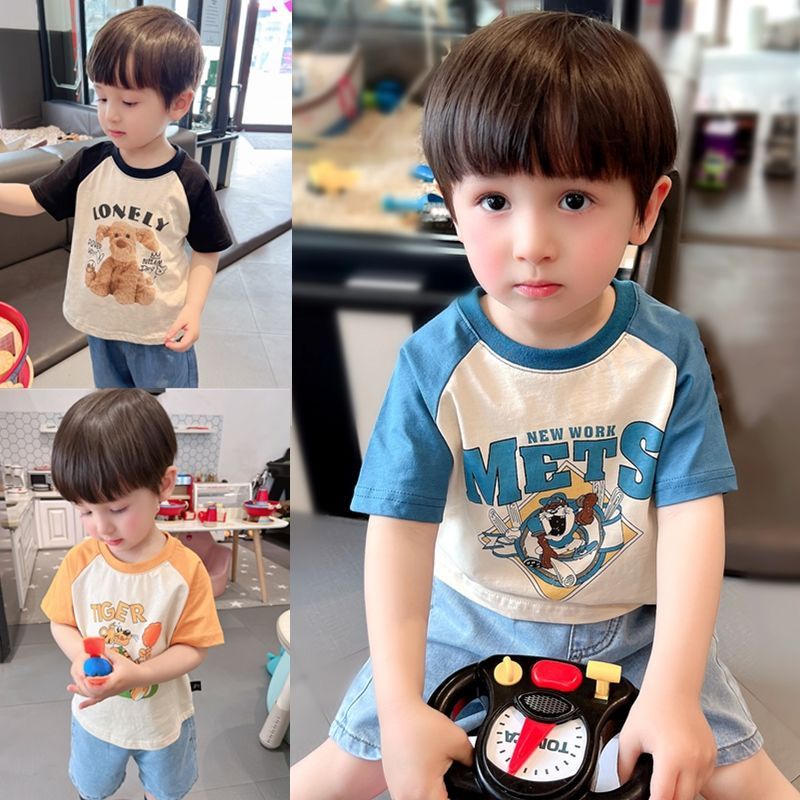 เสื้อยืดคอกลม แขนสั้น ผ้าฝ้าย แบบนิ่มพิเศษ พิมพ์ลายการ์ตูนขี้ผึ้ง แฟชั่นฤดูร้อน สําหรับเด็กผู้ชาย