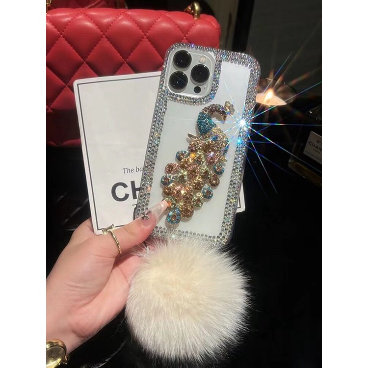 เคสโทรศัพท์มือถือ ลายนกยูง ประดับกลิตเตอร์ พลอยเทียม หรูหรา สําหรับ iPhone 11 12 13 14 Pro Max 12 13 X XR XS 7 8 Plus