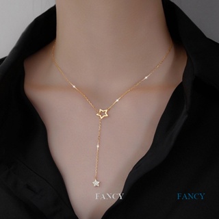 Fancy สร้อยคอโซ่เงินแท้ 925 จี้รูปดาว ประดับเพทาย กลวง หรูหรา เครื่องประดับ สําหรับผู้หญิง