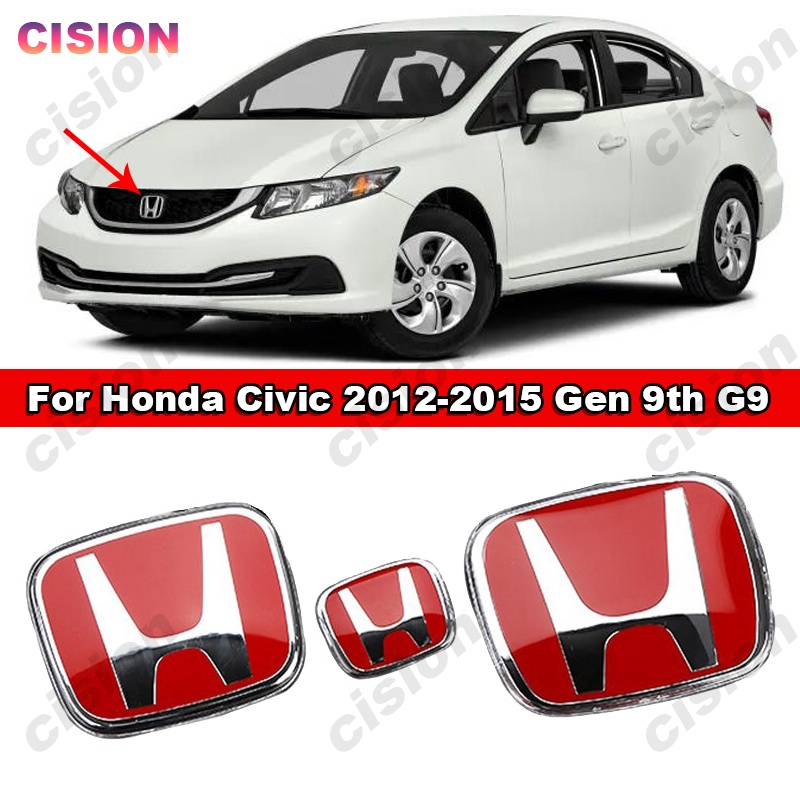 กรอบครอบพวงมาลัยรถยนต์ ด้านหน้า และด้านหลัง ลายโลโก้ 3D สีแดง สําหรับ Honda Civic FB 2012-2015 Gen 9