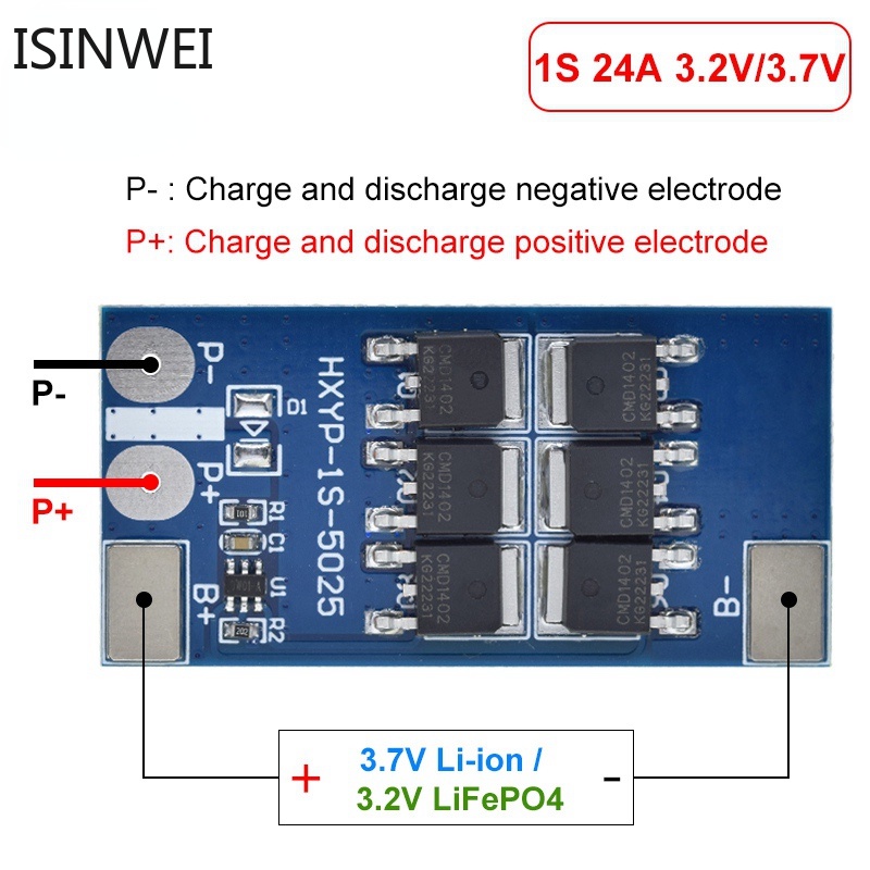 Bms บอร์ดป้องกันแบตเตอรี่ลิเธียม 1S 12A 16A 24A 3.7V LiFePO4 18650 4.2V ชาร์จแรงดันไฟฟ้า ลัดวงจร การป้องกันการชาร์จเกิน - รูปที่ 3