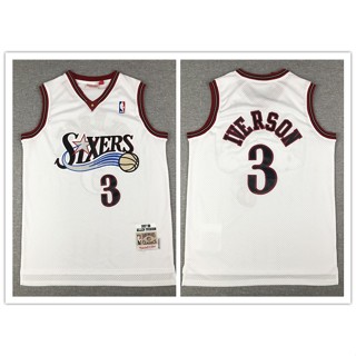 Nba Philadelphia หมายเลข 76ers ที่ไม่เหมือนใคร เสื้อกีฬาบาสเก็ตบอล ลายทีม Iverson 3 Iverson สีขาว สไตล์เรโทร 252649