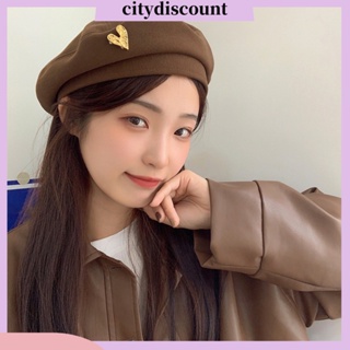 &lt;citydiscount&gt; หมวกเบเร่ต์ โลหะ ทรงโดมแบน สีพื้น สไตล์เกาหลี แฟชั่นฤดูใบไม้ร่วง ฤดูหนาว สําหรับผู้หญิง