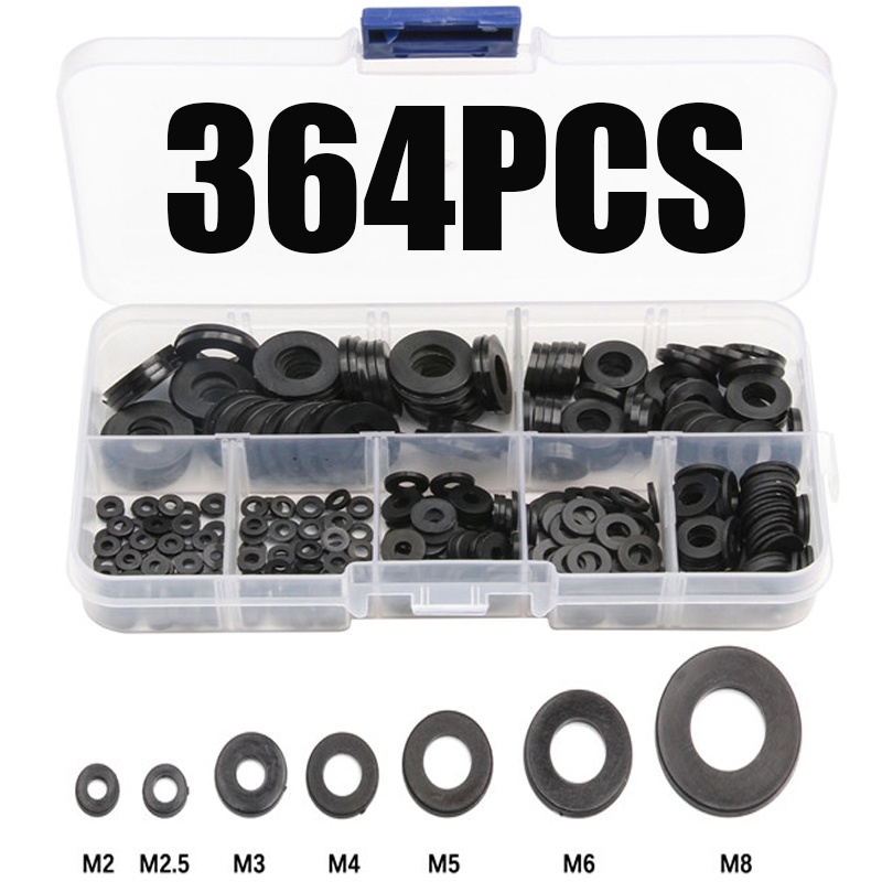 364PCS M2 M2.5 M3 M4 M5 M6 M8 ไนลอนเครื่องซักผ้าพลาสติกฉนวนกันความร้อน Spacers ซีลสีดําสีขาวไนลอนเคร