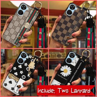 Small daisies Wrist Strap Phone Case For ZTE Axon40 Lite Plaid texture Lanyard cute TPU Soft Original Soft Case protective