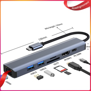 ❤ Rotatingmoment 7 In 1 ฮับ USB C 5Gbps Type C 4K 30HZ HDMI รองรับ SD TF การ์ดรีดเดอร์ USB