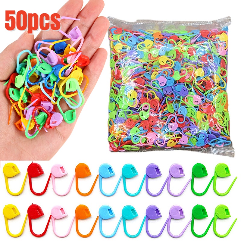 ตะขอเข็มถักโครเชต์ พลาสติก หลากสี 50 ชิ้น สําหรับเสื้อกันหนาว ถักนิตติ้ง DIY