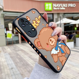 สําหรับ Huawei P50 Pro เคสแฟชั่น หมี บาง ฝ้า ใส ขอบสี่เหลี่ยม เคสกันกระแทก รูปแบบ ซิลิโคน ป้องกัน เคสนิ่ม