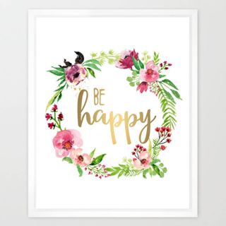 Eleville Be Happy โปสเตอร์ฟอยล์สีทอง และลายดอกไม้ สําหรับตกแต่งผนังบ้าน วันหยุด