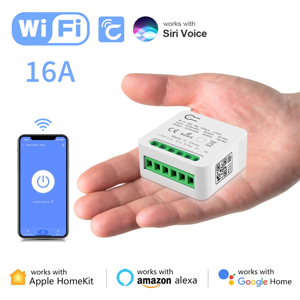 สวิตช์ควบคุมอัจฉริยะ 16A WiFi 2 ทาง ขนาดเล็ก ควบคุมด้วยเสียง สําหรับ Apple Homekit Alexa Google Home