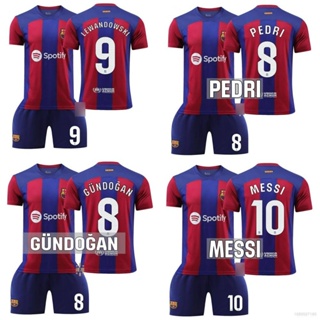 ใหม่ เสื้อกีฬาแขนสั้น ลายทีมชาติฟุตบอล Barcelona Pedri Lewandowski Messi Gundogan 23-24 ชุด 2 ชิ้น ต่อชุด