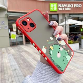 สําหรับ iPhone 14 Pro Max 14 Plus 13 Pro Max 13 Mini เคสการ์ตูน ไดโนเสาร์น้อยน่ารัก กันกระแทก ฝ้า เคสโทรศัพท์แข็ง ขอบลาย ซิลิโคนนิ่ม เคสป้องกัน