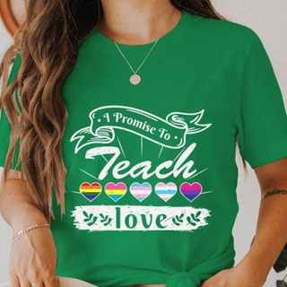 เสื้อยืดคอกลม แขนสั้น พิมพ์ลาย I Promise To Teach Love ทรงหลวม แฟชั่นสําหรับผู้หญิง