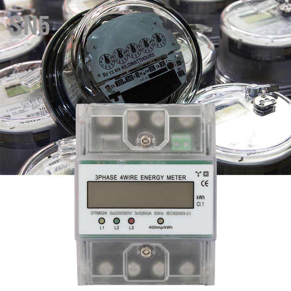 SN5 220 / 380V 5-80A การใช้พลังงานมิเตอร์ไฟฟ้าดิจิตอล 3 เฟส 4P KWh Meter พร้อม LCD