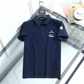 OCQ1 Moncler 2023 new mens summer lapel business casual short-sleeved embroidered polo shirt mens polo shirt spot basis