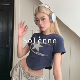 Solenne  เสื้อครอป เสื้อยืดผู้หญิง ครอป baby tee สาวเรโทร 2023 NEW Style รุ่นใหม่ Trendy สบาย Korean Style A29J12X 36Z230909