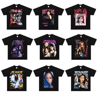 เสื้อยืดลําลอง ผ้าฝ้าย แขนสั้น คอกลม พิมพ์ลาย Kpop BLACKPINK Jennie สําหรับผู้ชาย และผู้หญิง