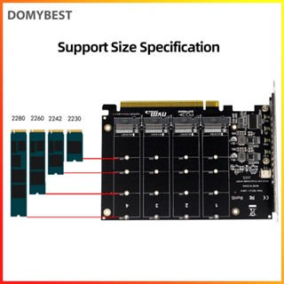 ❤ Domybest ตัวแปลงฮาร์ดไดรฟ์ M.2 NVME SSD เป็น PCIE X16 4X32Gbps ไฟ LED 4 พอร์ต