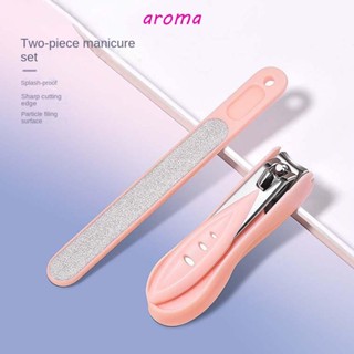 Aroma ชุดกรรไกรตัดเล็บ ตะไบขัดเล็บ แบบพกพา ป้องกันการกระเด็น 2 ชิ้น ต่อชุด สําหรับทุกเพศ