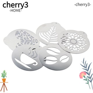 Cherry3 แผ่นแม่แบบโลหะสเตนเลส ลายฉลุ 5 ชิ้น สําหรับตกแต่งเค้ก ช็อคโกแลต คาปูชิโน่