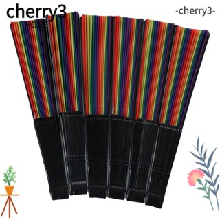 Cherry3 พัดมือถือ พลาสติก ลายสายรุ้ง แนวนอน พับได้ หลากสี อุปกรณ์เสริม สําหรับของขวัญ 12 ชิ้น