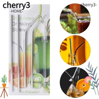 Cherry3 หลอดสเตนเลส โลหะ ทนทาน ใช้ซ้ําได้ พร้อมแปรง ทนทาน สําหรับชานม