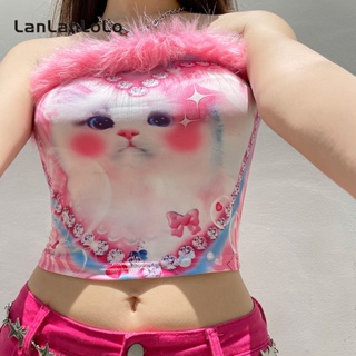 Super SPECIAL LanLanLoLo เสื้อท็อปลําลอง เปิดหลัง เข้ารูป พิมพ์ลายขนเฟอร์ สําหรับผู้หญิง 2023