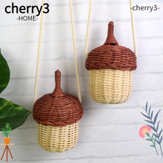 Cherry3 Pinecone กระเป๋าถือ กระเป๋าสะพายข้าง หวายสาน แฮนด์เมด สไตล์วินเทจ ขนาดเล็ก สําหรับเด็กวัยหัดเดิน