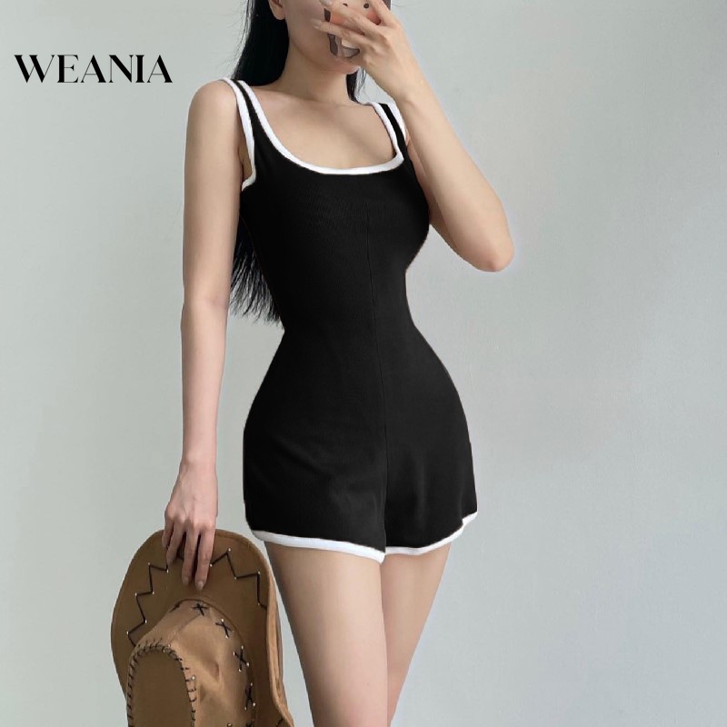 (สต็อกท้องถิ่น) Weania ชุดจั๊มสูท บล็อกสี ลําลอง สไตล์เกาหลี ฤดูร้อน สําหรับผู้หญิง