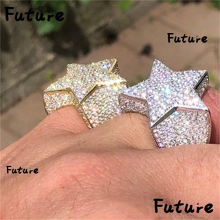 Future CZ แหวนแฟชั่น รูปดาว ประดับเพชรเทียม หรูหรา สไตล์ฮิปฮอป