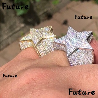 Future CZ แหวนแฟชั่น รูปดาว ประดับเพชรเทียม หรูหรา สไตล์ฮิปฮอป