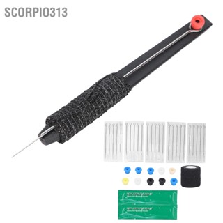 Scorpio313 Professional Hand Stick Tattoo Kit ชุดเข็มสักชุดปากกาสัก DIY สีดำ