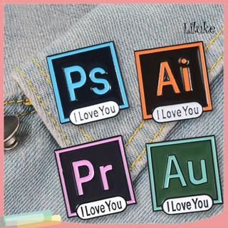 Lk--ps AI PR AU Photoshop Illustrator เข็มกลัด Pin I Love You ป้ายเคลือบปกเสื้อ