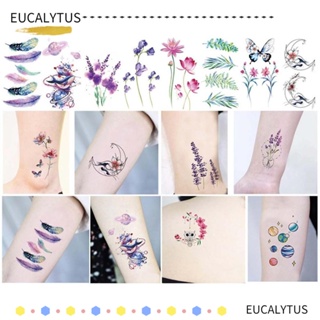 Eutus สติกเกอร์รอยสักร่างกาย ลายผีเสื้อ ดอกกุหลาบ สีดํา กันน้ํา ลอกออกได้