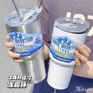 500ml ถ้วยน้ำแข็งขนาดใหญ่ความจุ Straw Thermos ฤดูร้อนกลางแจ้งแบบพกพารถเย็นถ้วยเก็บความเย็น 304 ฉนวนสแตนเลสแก้ว M