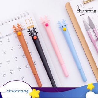 Chunrong ปากกาหมึกเจล กันลื่น ลายคริสต์มาส กวางน่ารัก สีดํา สําหรับเด็ก 4 ชิ้น