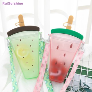 Ruisurshine ขวดน้ําพลาสติก ลายแตงโม ไอศกรีมน่ารัก พร้อมหลอดดูด กันตก แบบพกพา สําหรับเด็ก