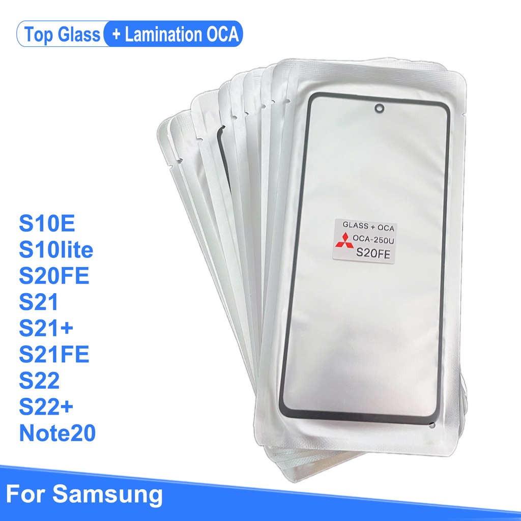 เลนส์กระจกหน้าจอสัมผัส LCD พร้อมกาว OCA แบบเปลี่ยน สําหรับ Samsung galaxy S10 E lite S21 S22 + Plus S20 FE Note 10 20