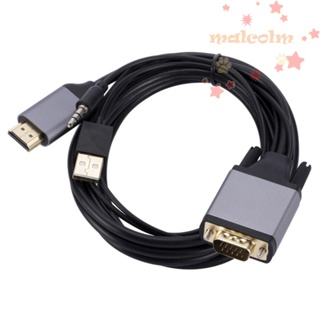 Malcolm สายเคเบิลอะแดปเตอร์ HDMI เป็น VGA 1.8 ม. HDMI เป็น VGA 720P 1080P อะลูมิเนียม เรียบง่าย พร้อมพาวเวอร์ซัพพลายเสียง สําหรับแล็ปท็อป DVD โปรเจคเตอร์ มอนิเตอร์ ทีวี